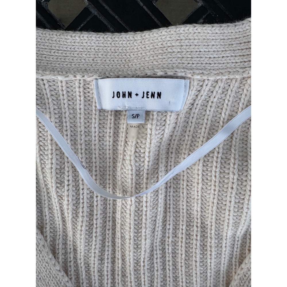 John + Jenn Striped Cotton Knit Cardigan Sweater Blue Cream V-Neck‎ Button Front - Picture 2 of 5